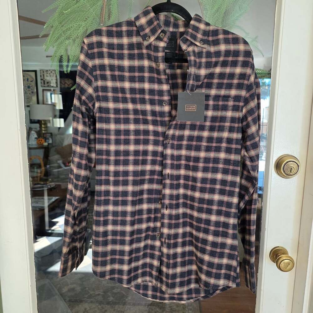 14th & Union Plaid Flannel Shirt Mens Size S Trim Fit